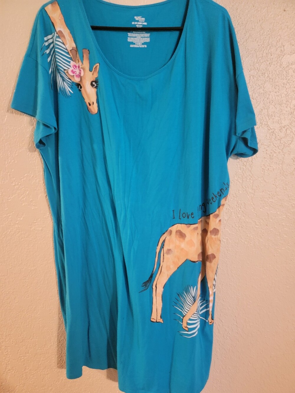 Women's Teal Giraffe Graphic Scoop Neck Night Shirt